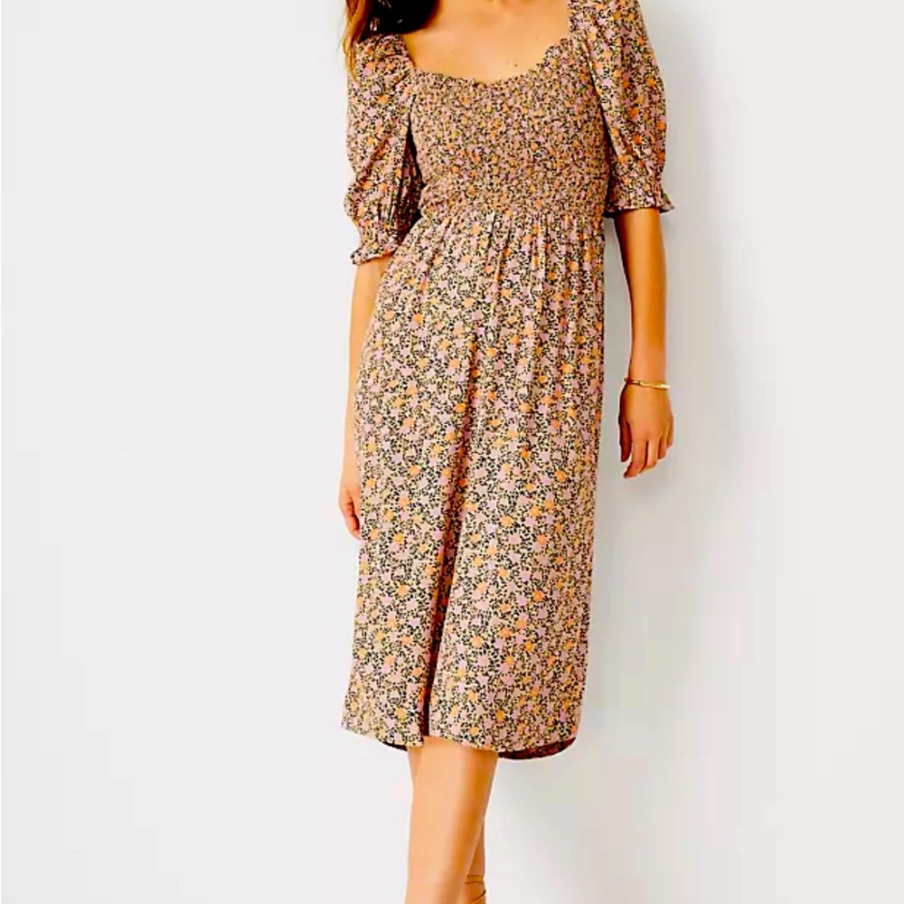 Ann Taylor Floral Smocked Bodice Flare Dress